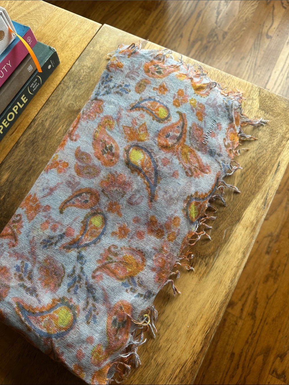 Chan Luu Orange and Blue Paisley Cashmere and Silk Scarf